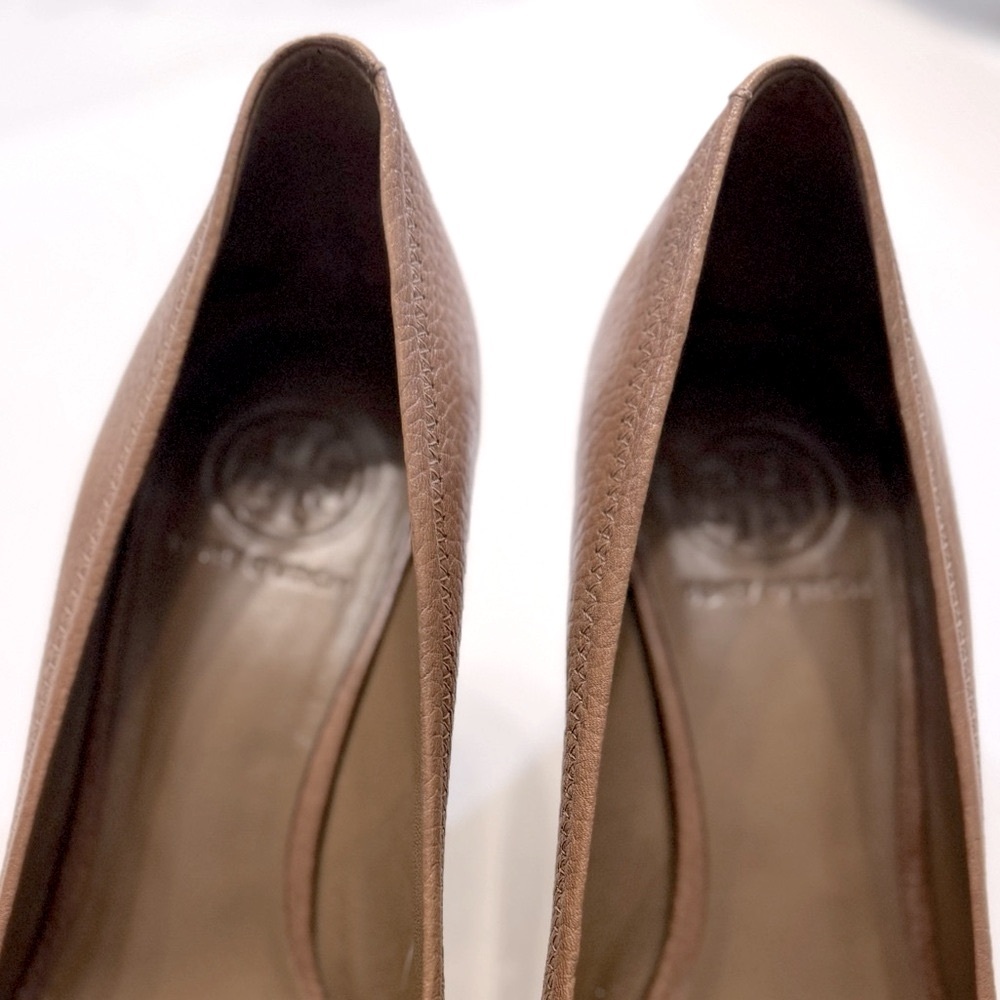 Tory Burch Brown Leather 'Ambrose' Wedge Pumps - Picture 6 of 16